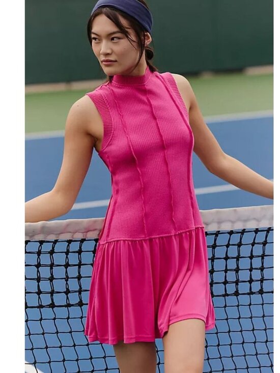 Anthropologie Daily Practice Buzzer Beater Mini Dress Size L Magenta Pink - Picture 2 of 3